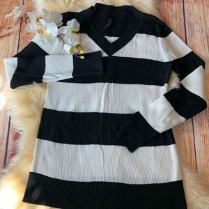 Black and White V-Neck Sweater